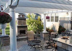 Paver Patio with Outdoor Fireplace Outdoor Kitchen and Pergola