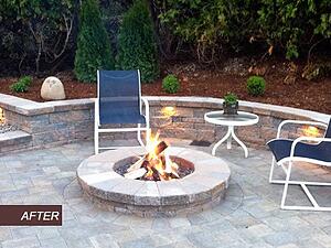 Paver Patio with Retaining Wall and Fire Pit and Landscape Lighting