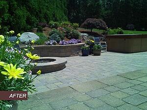 Paver Patio with Fire Pit and Retaining Walls and Hot Tub