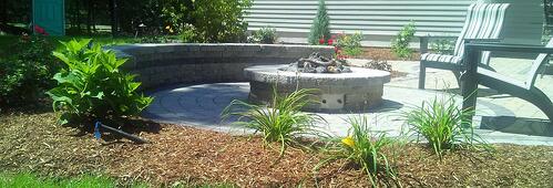 Propane Fire Pit in Paver Patio with Retaining Walls