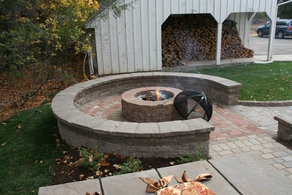 Patio with Fire Pit and Sitting Wall