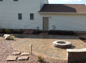 Paver Patio with Fire Pit and Landscape Lighting