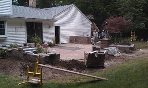 Backyard Paver Patio with Built-in Grill and Retaining Walls in progress