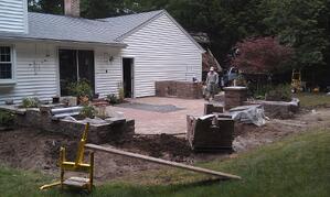 Backyard Paver Patio with Built-in Grill and Retaining Walls in progress Backyard Paver Patio with Built-in Grill and Retaining Walls in progress