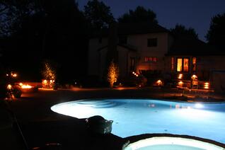 Pool with low voltage landscape lighting