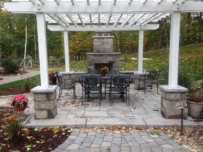 Create the Ultimate Outdoor Living Space Outdoor Fireplace with Pergola by Bahler Brothers in CT