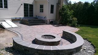 Paver Patio with Steps and Seating Area and Fire Pit