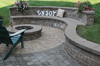 Sitting Wall with Fire Pit installed by Bahler Brothers in South Windsor, CT