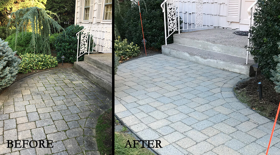 Before-After walkway cleaned and resanded
