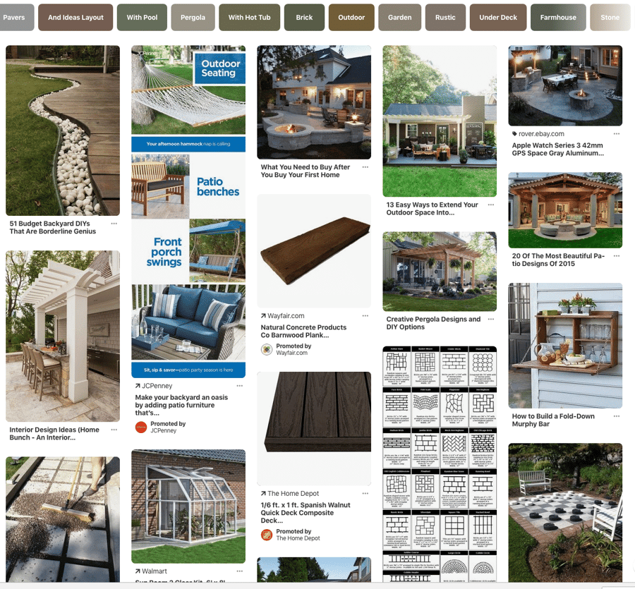 Collage of patio designs and outdoor living spaces
